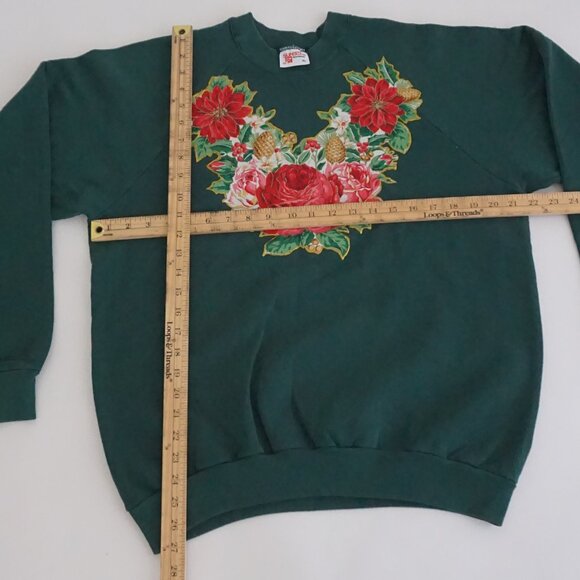 Vintage Sunbelt Green Poinsettia Pinecone Holiday Floral Sweatshirt Christmas XL - Picture 2 of 9